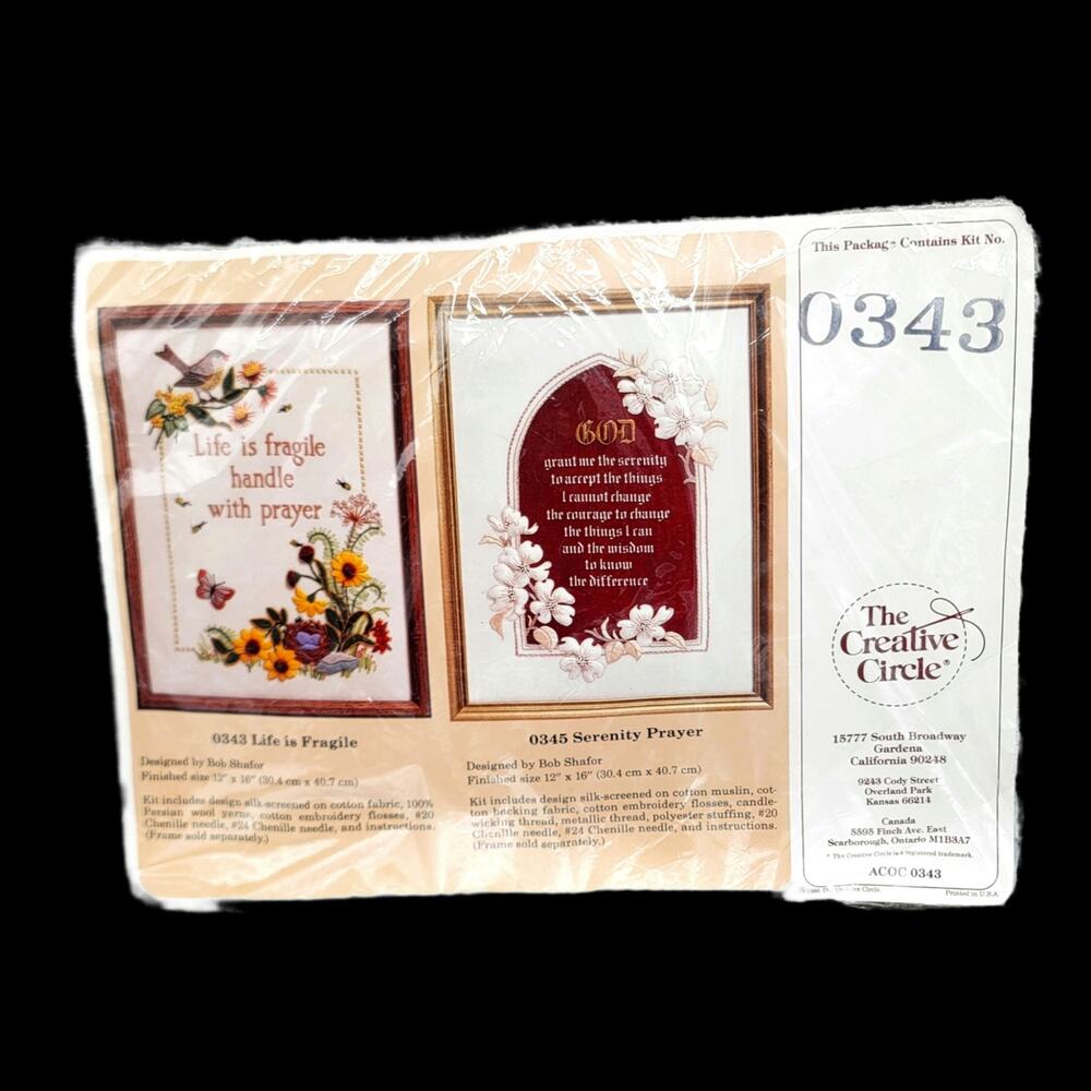 Vintage The Creative Circle Life Is Fragile/Serenity Prayer Needlework Kit